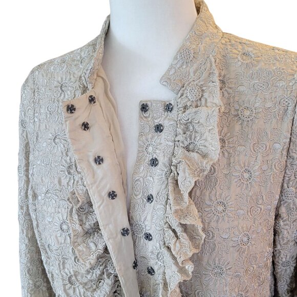 Pete & Greta by Johnny Was VTG 100% Silk Embroidered Peplum Lined Gold Jacket - Picture 7 of 16